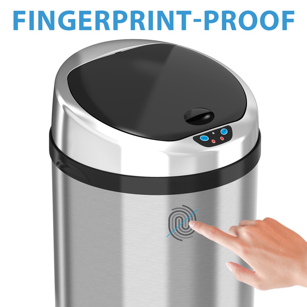 13 Gallon Round Stainless Steel Touch-free Automatic Sensor Trash Can Kitchen