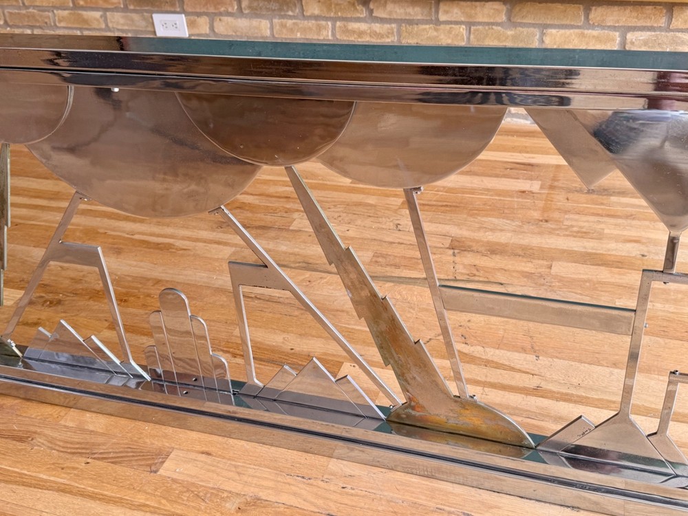 Art Deco Original Machine Age Chrome Brass Architectural Sculpture Panel Railing