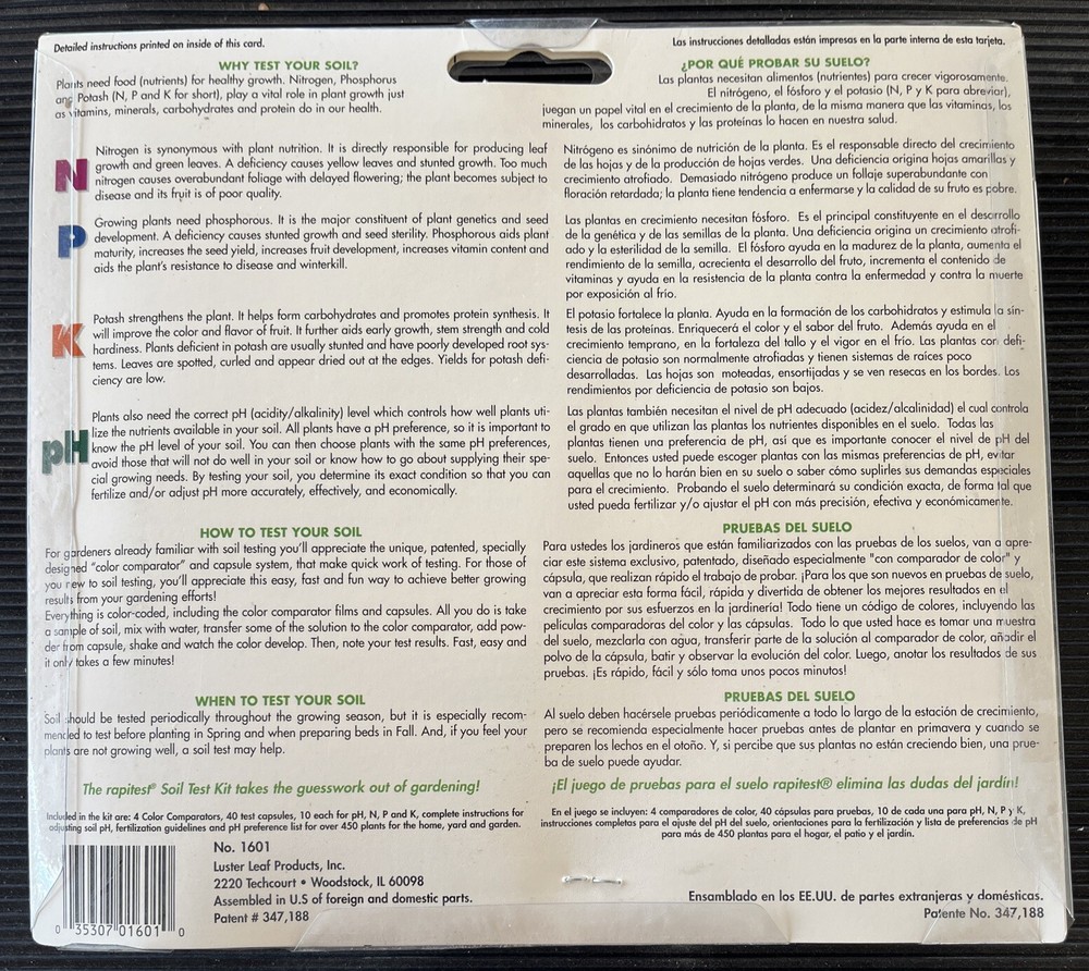 Luster Leaf 1601 Rapitest Test Kit for Soil pH, Nitrogen, Phosphorous and Potash
