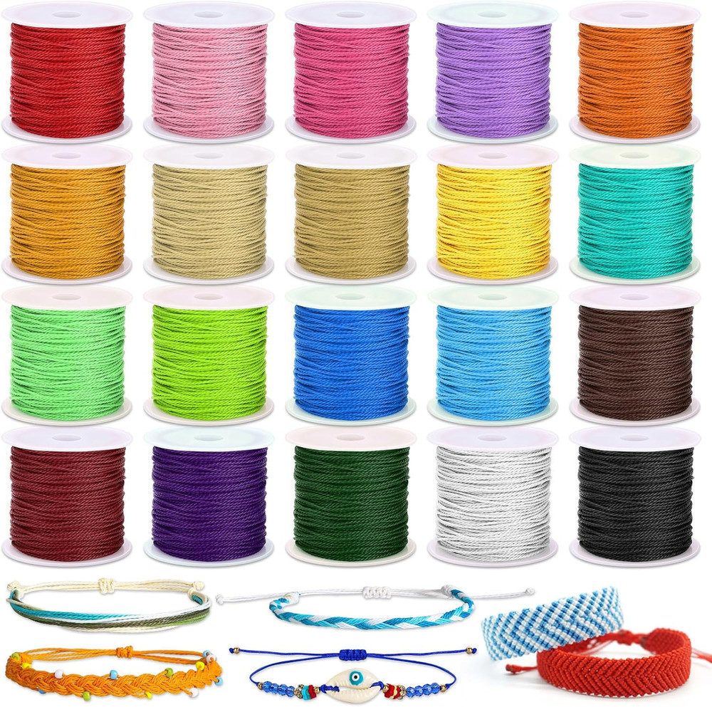20 Rolls Wax String for Bracelet Making, Waxed Thread Bracelet Cord, Waxed Polye