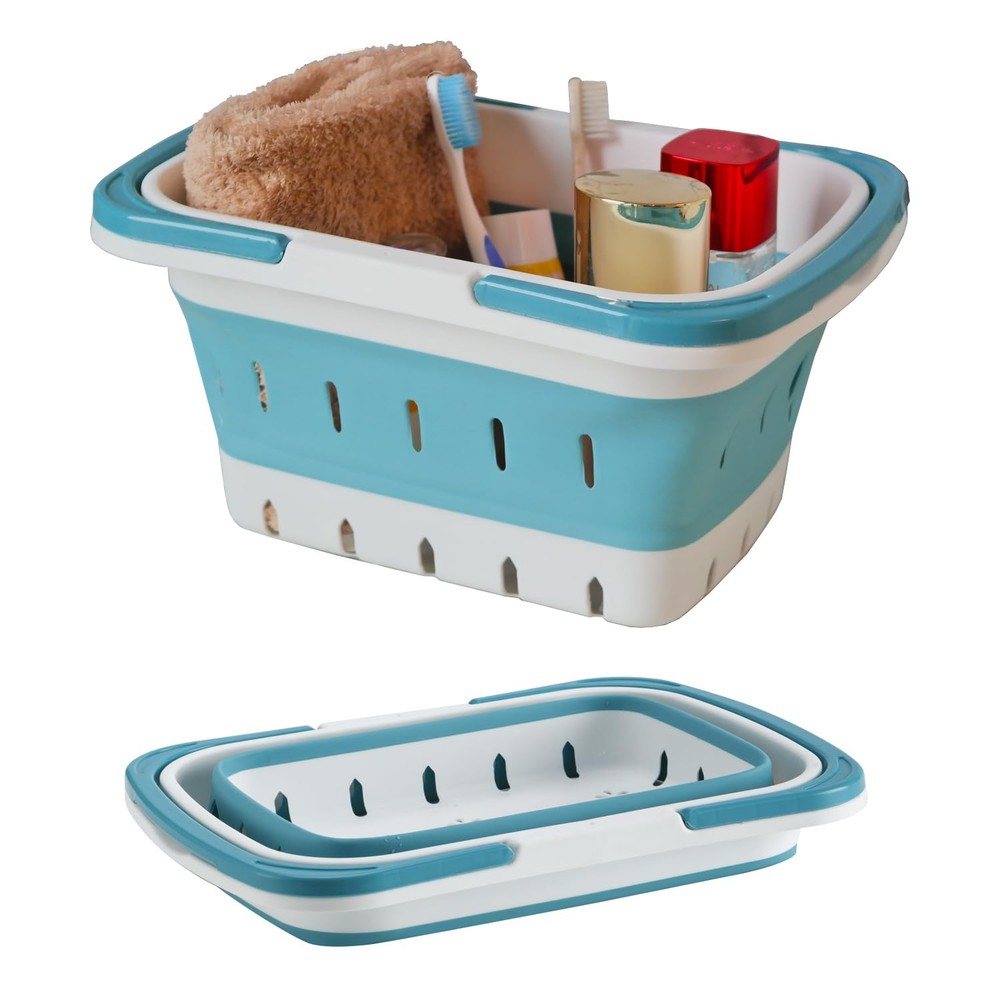 Portable Folding Plastic Bath Caddy with Handle, Perforated, Travel Bathroom ...