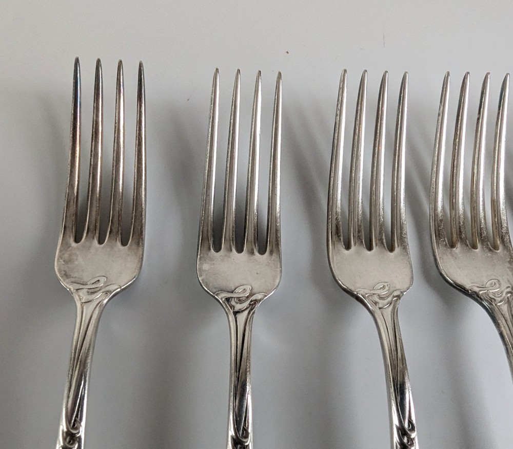 6 Reed & Barton Modern Art Dinner Forks circa 1904 No Monogram 7" Silverplate