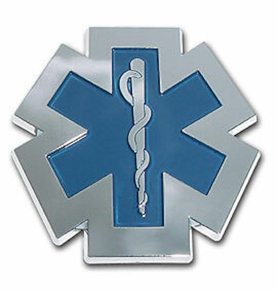 EMS FIRE BLUE CHROME USA MADE EMBLEM ADHESIVE MEDALLION