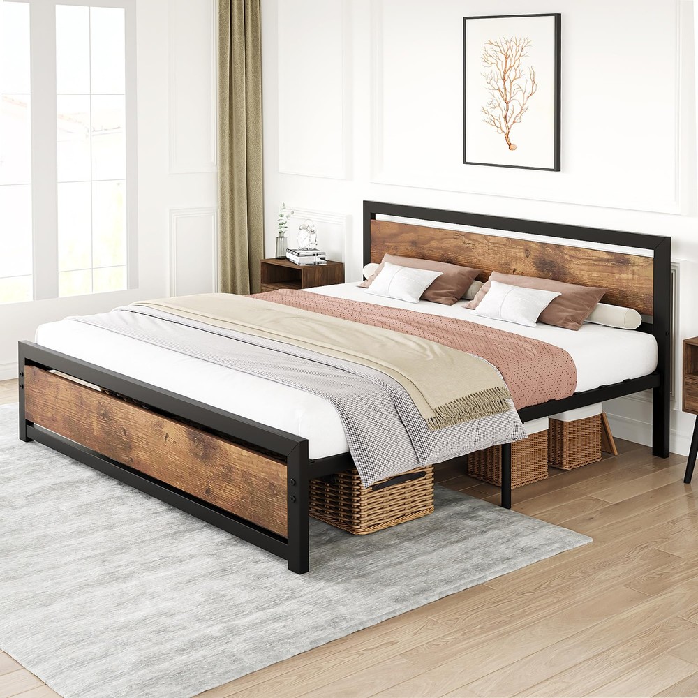 Full Size Bed Frame ,Metal Heavy Duty Platform Bed Frame with Headboard Bedroom