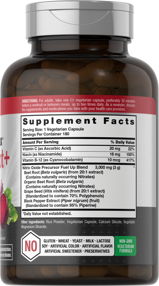 Nitric Oxide Beet Root Capsules | With Nitrates | 180 Count | by Horbaach