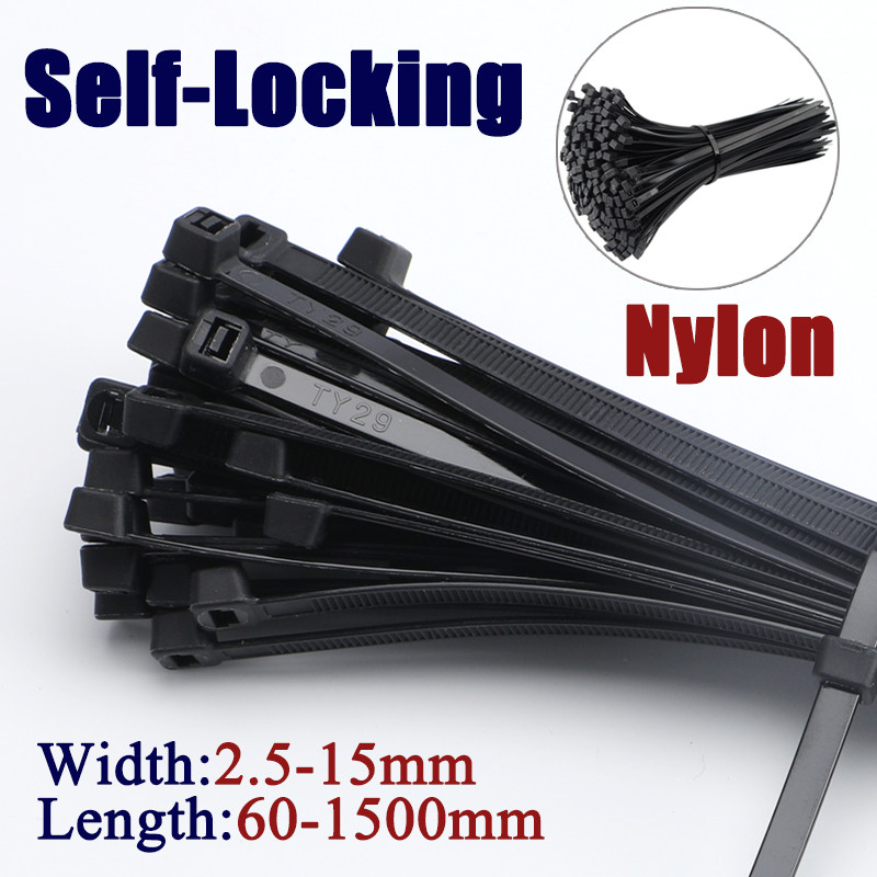 Self-Locking Plastic Nylon Cable Ties Nylon Zip Tie Wraps Black Width:2.5mm-15mm