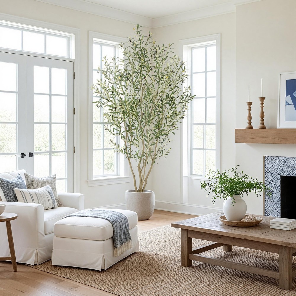 Super Full Faux Olive Tree, 8FT Artificial Olive Tree Indoor, Fake Silk Trees...