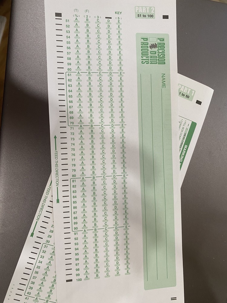 Scantron 882 E Comparable Testing Forms 100 Sheets