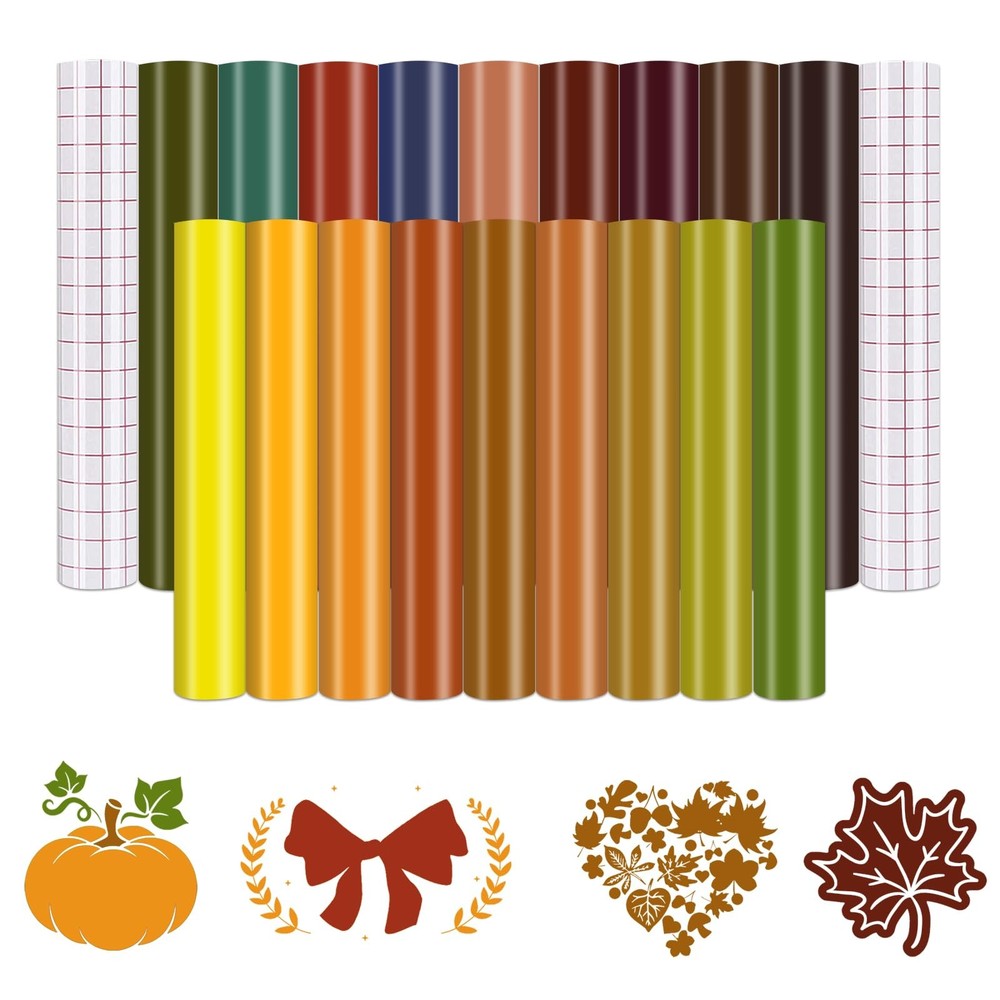 Solid Color Permanent Adhesive Vinyl - 18 Sheets 12"x10" Fall Permanent Adhes...