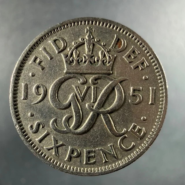 1951 Great Britain Sixpence George VI Copper-Nickel Sharp Features