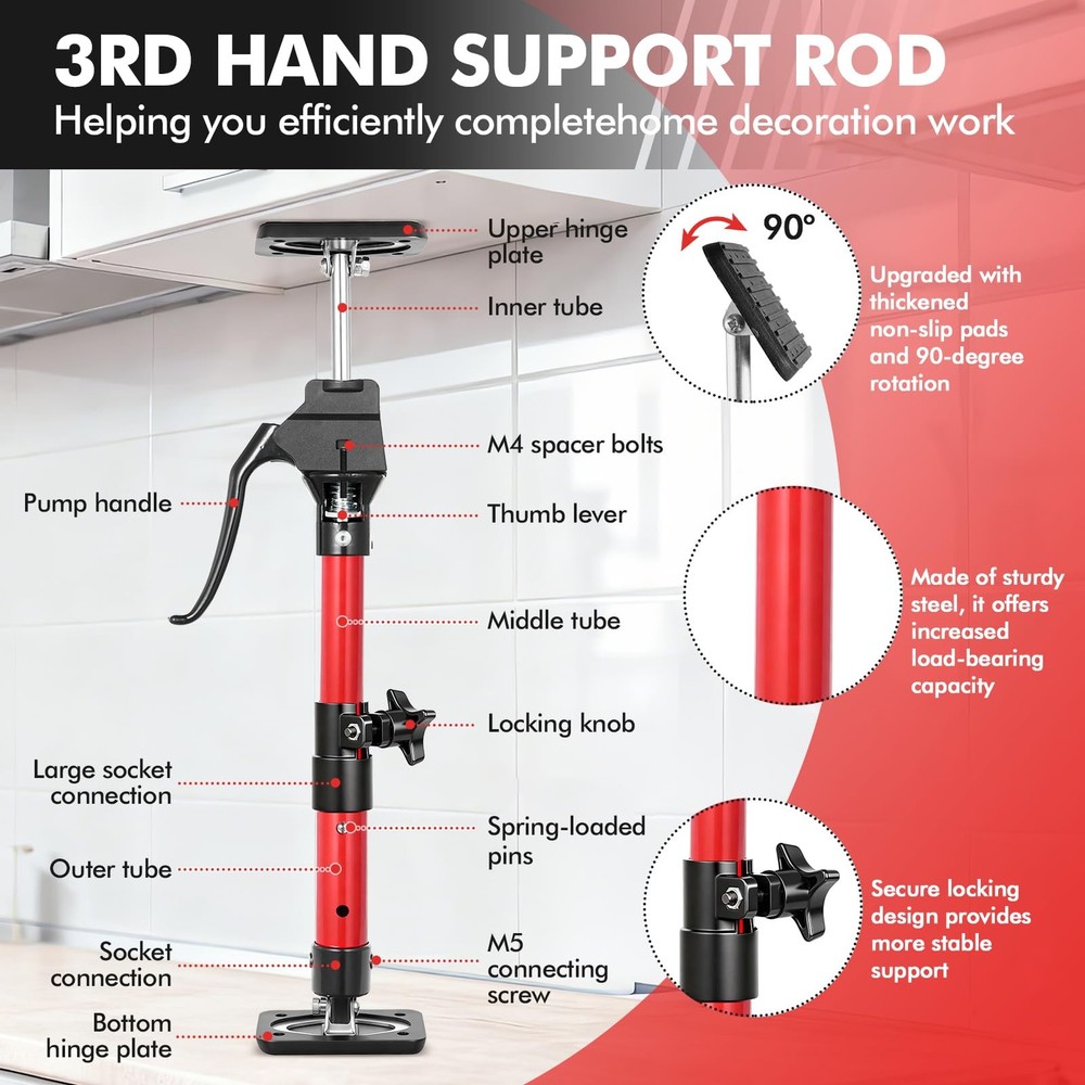 Cabinet Jack for Installing Cabinet,2 Pack Adjustable 3rd Hand Support Pole E...