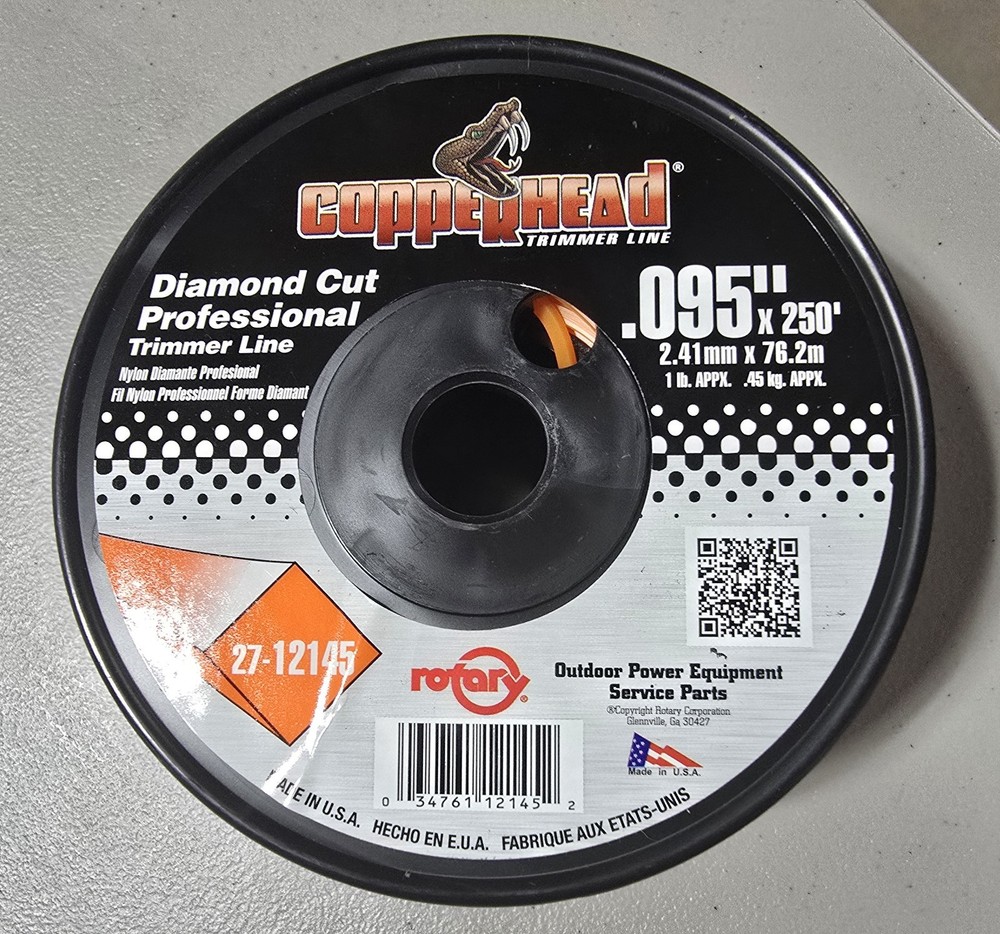 Rotary Copperhead Diamond Cut Trimmer String Line .95" X 250' 1 Pound Spool
