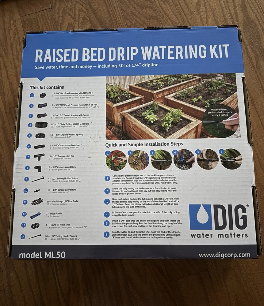 DIG ML50 Raised Bed Drip Watering Kit Complete One Box Irrigation Kit
