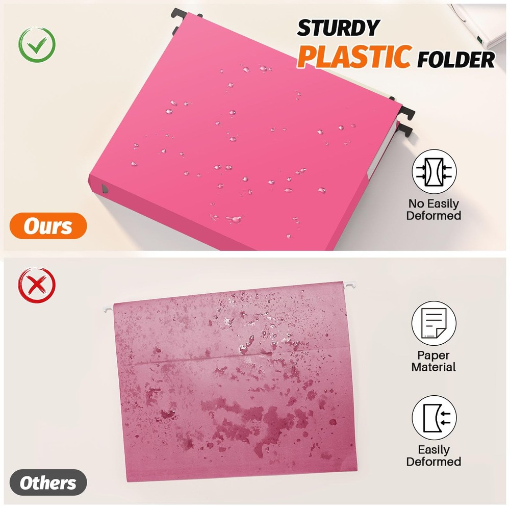 Extra Capacity Plastic Hanging File Folders,12 Pack Reinforced Expanding Hang...