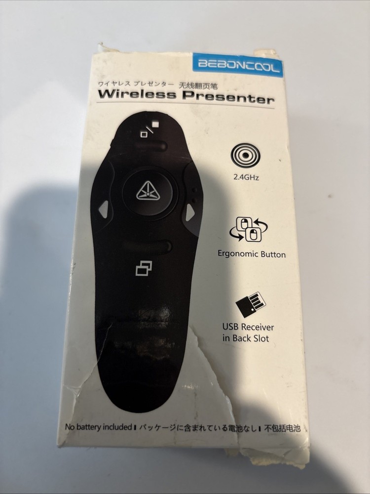 Beboncool Wireless Presenter Model D100, 2.4 GHz With Laser Pointer 39’ FT Range