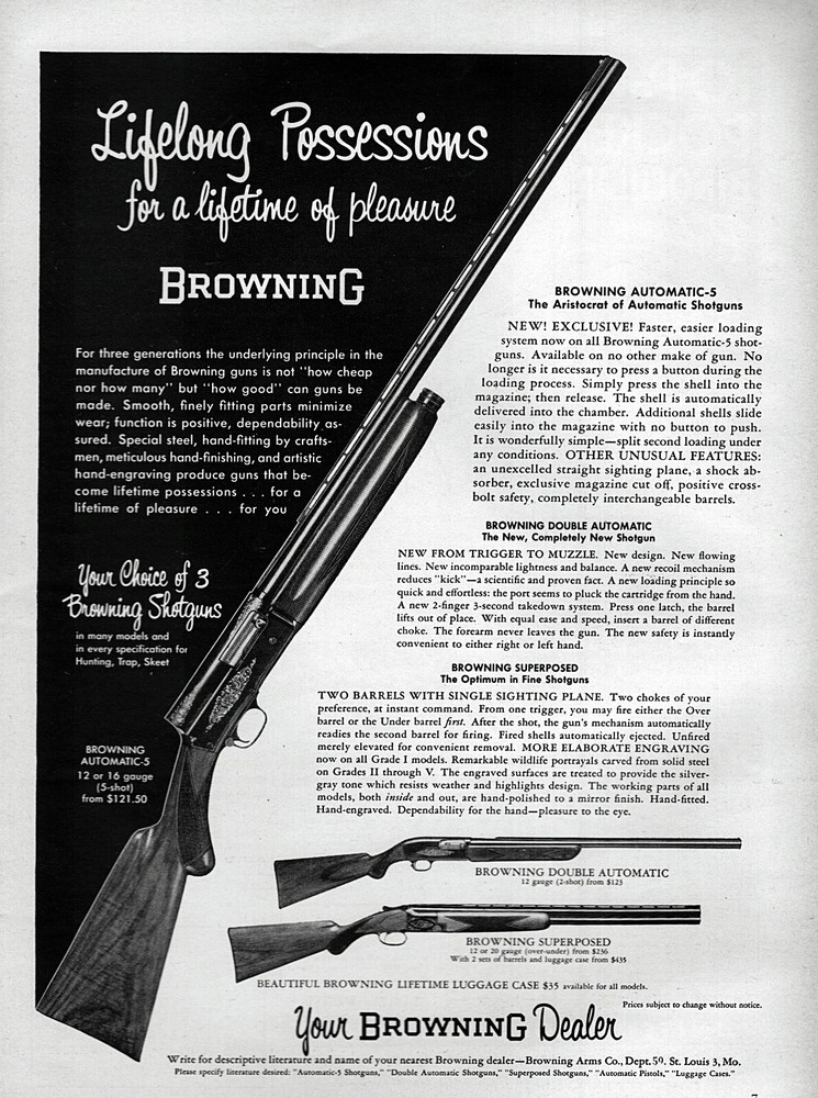 1955 Browning Automatic 5 Double Auto & Superposed Shotgun Original Print Ad
