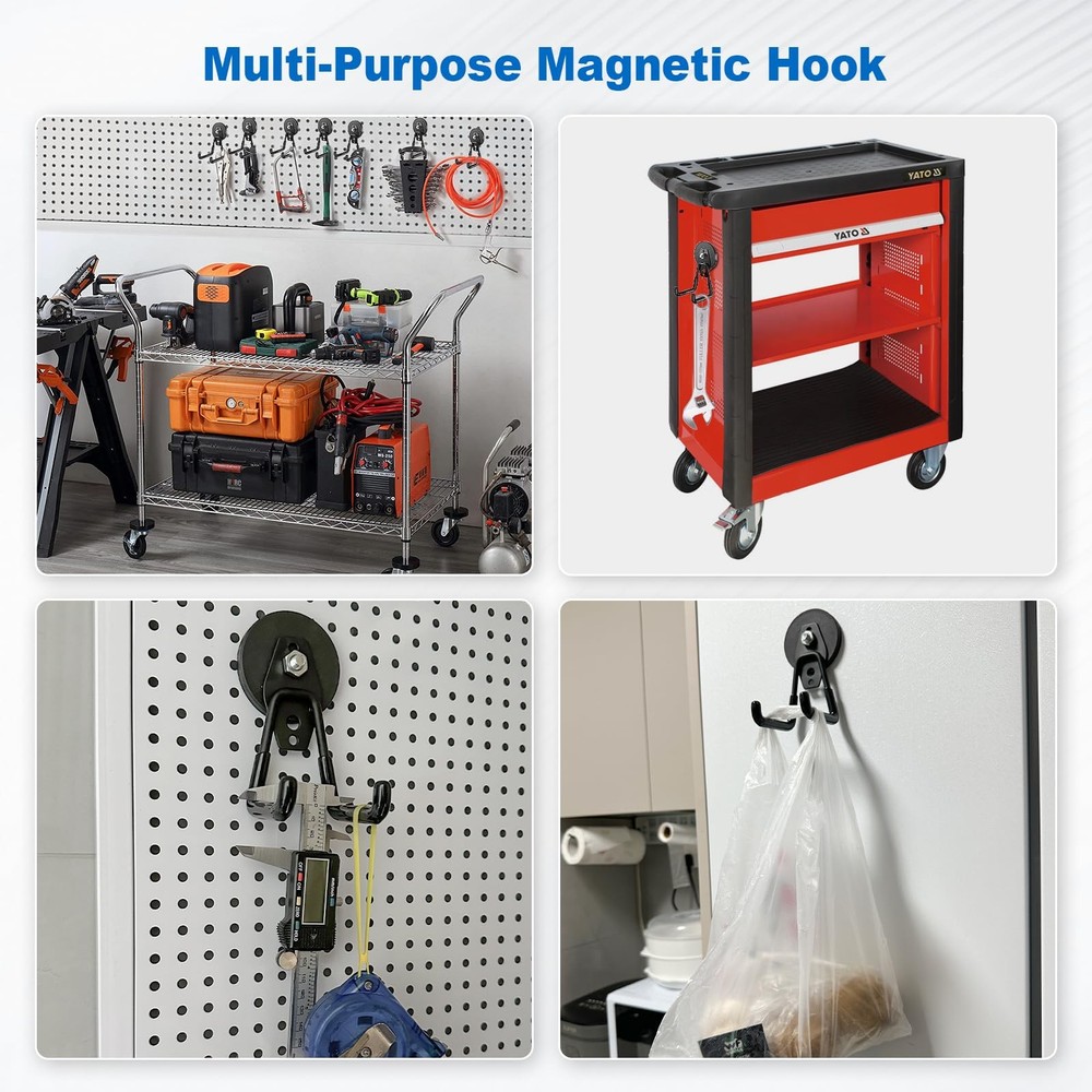 1 Pack Large Heavy-Duty Magnetic Garage Hooks - Strong Tool Black