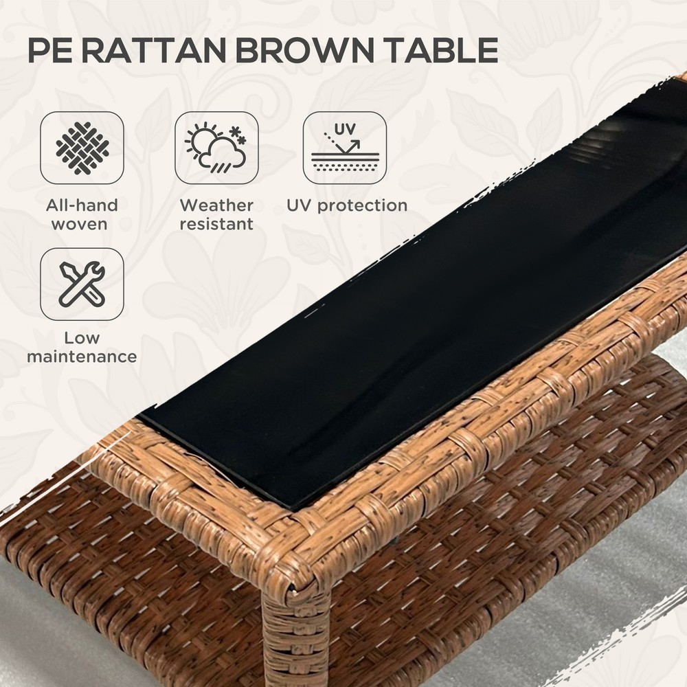 Outsunny Patio Wicker Coffee Table w/ Two-tier Design, Side Table, Sand