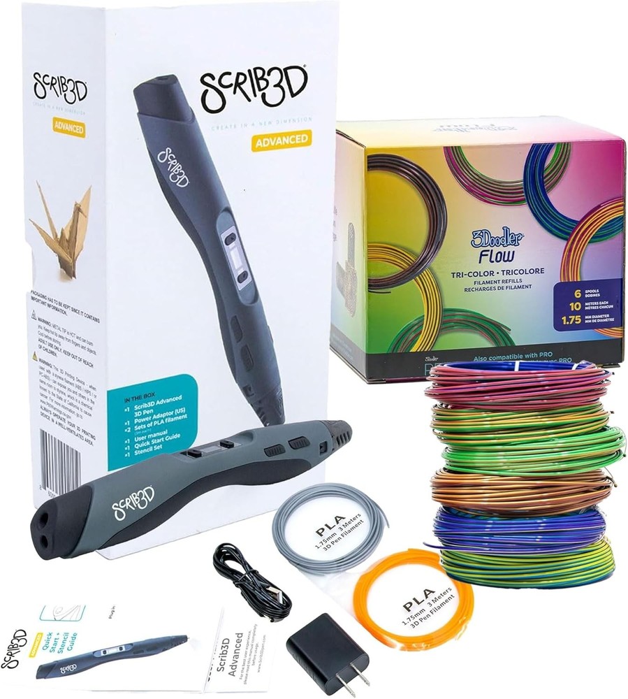 3D Printing Pen Bundle with 6 PLA Filament Spools & Stencil Book for Creativity