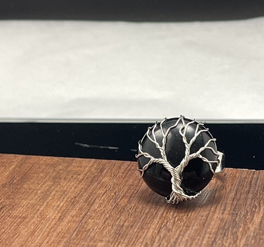 Tree of Life wire wrapped ring Black Onyx