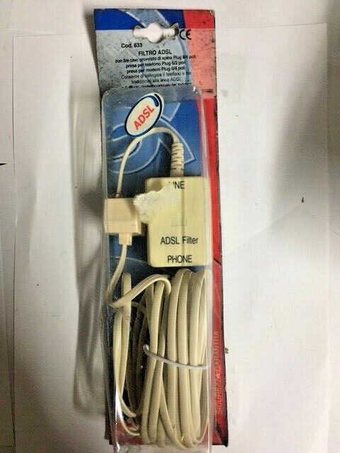 ADSL Filter with 5m Cable and Plug 6/4 Pin Phone Socket 6/2 & Modem 6/4