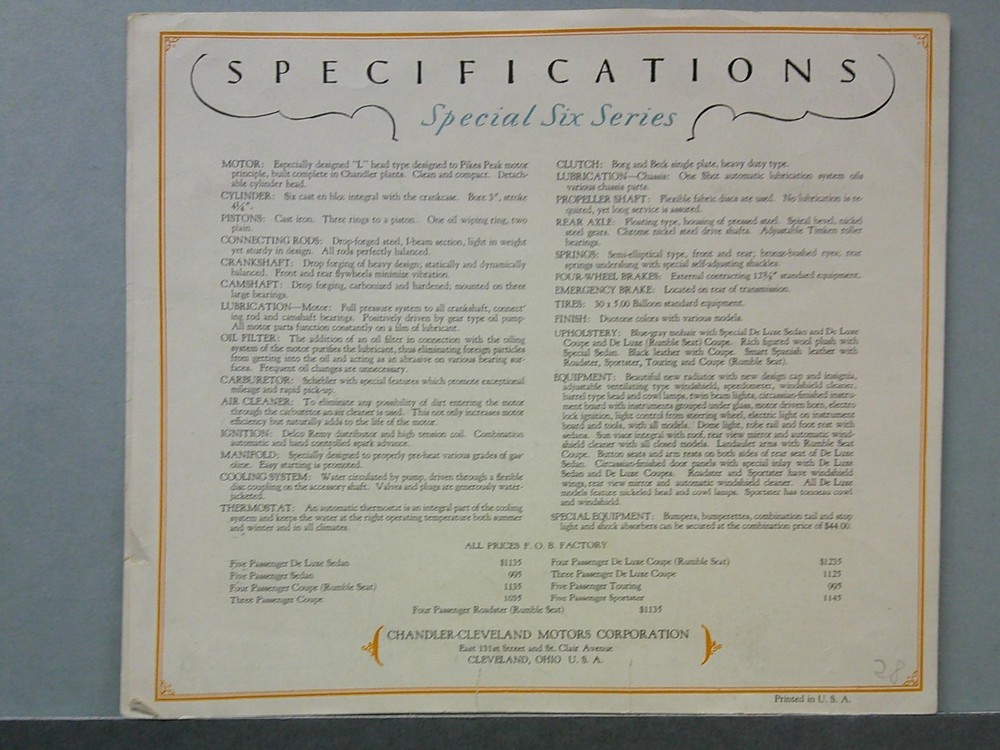 1928 Chandler Sales Catalog