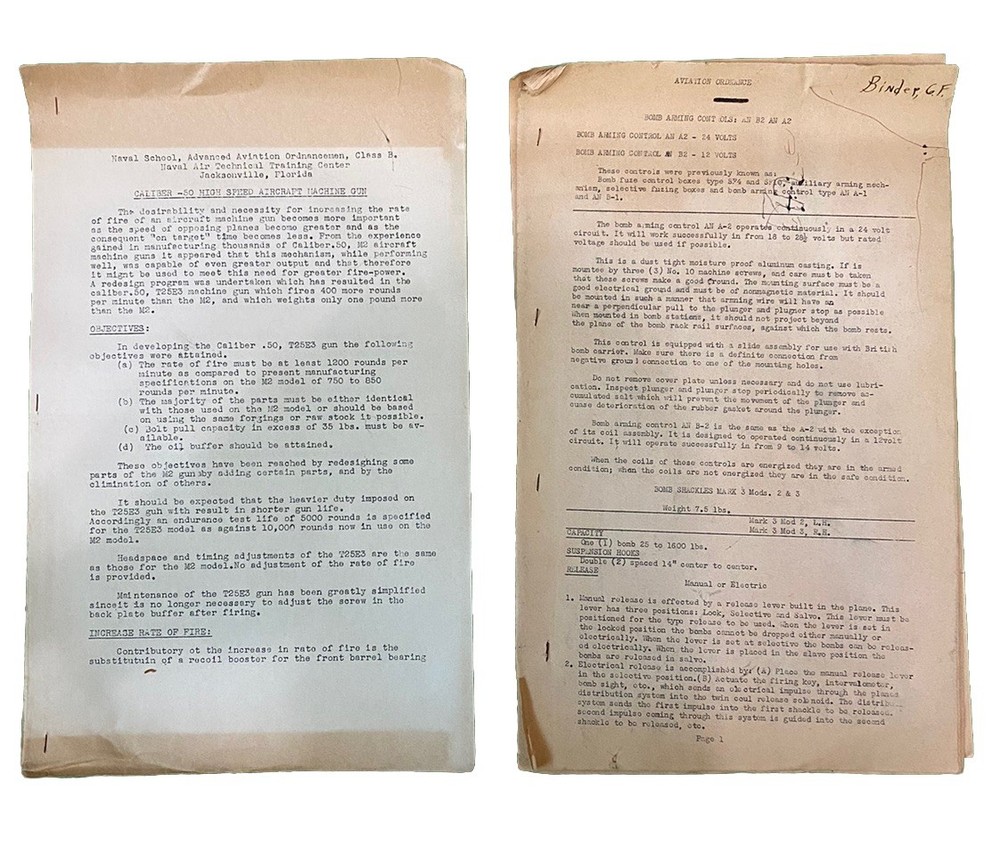 WWII Advanced Aviation Ordinanceman Naval Training Station Course Documents