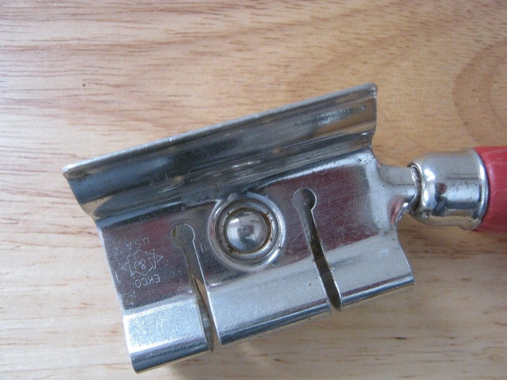 Vintage EKCO A&J Pull-Through Kitchen Knife Sharpener with Red Wooden Handle
