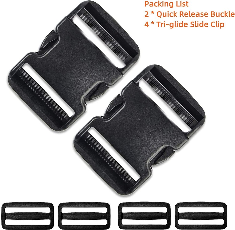 2 inch 2 Set Quick Release Buckle 4Pcs Tri-glide Slide for Backpack Replacement