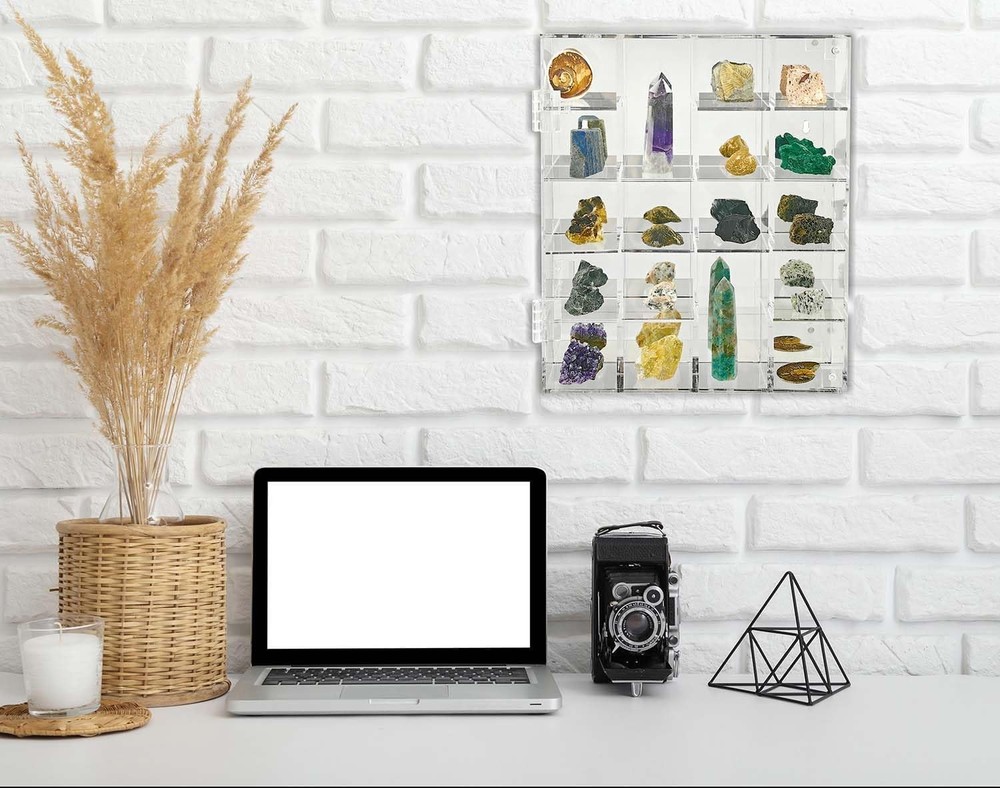 Acrylic Display Case Adjustable Clear Rock Display Case Shadow Box with Shelves