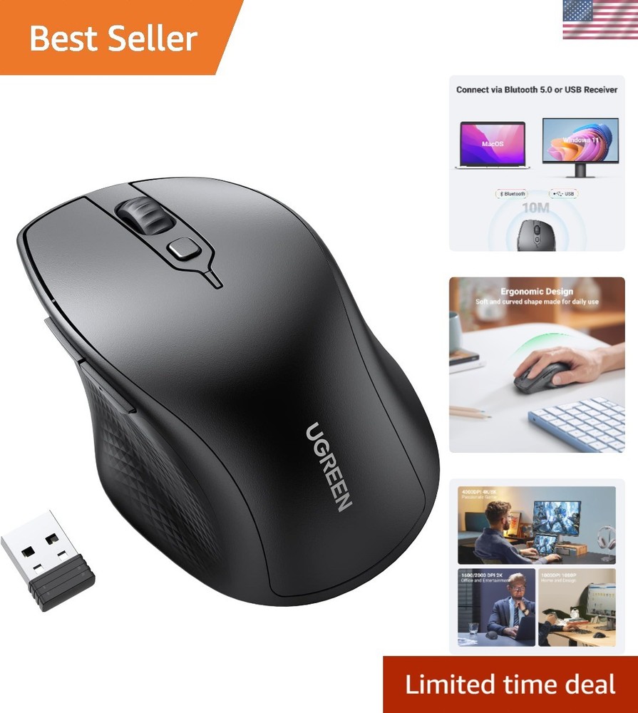 High Precision Wireless Ergonomic Mouse with Bluetooth 5.0 - Lightweight Design