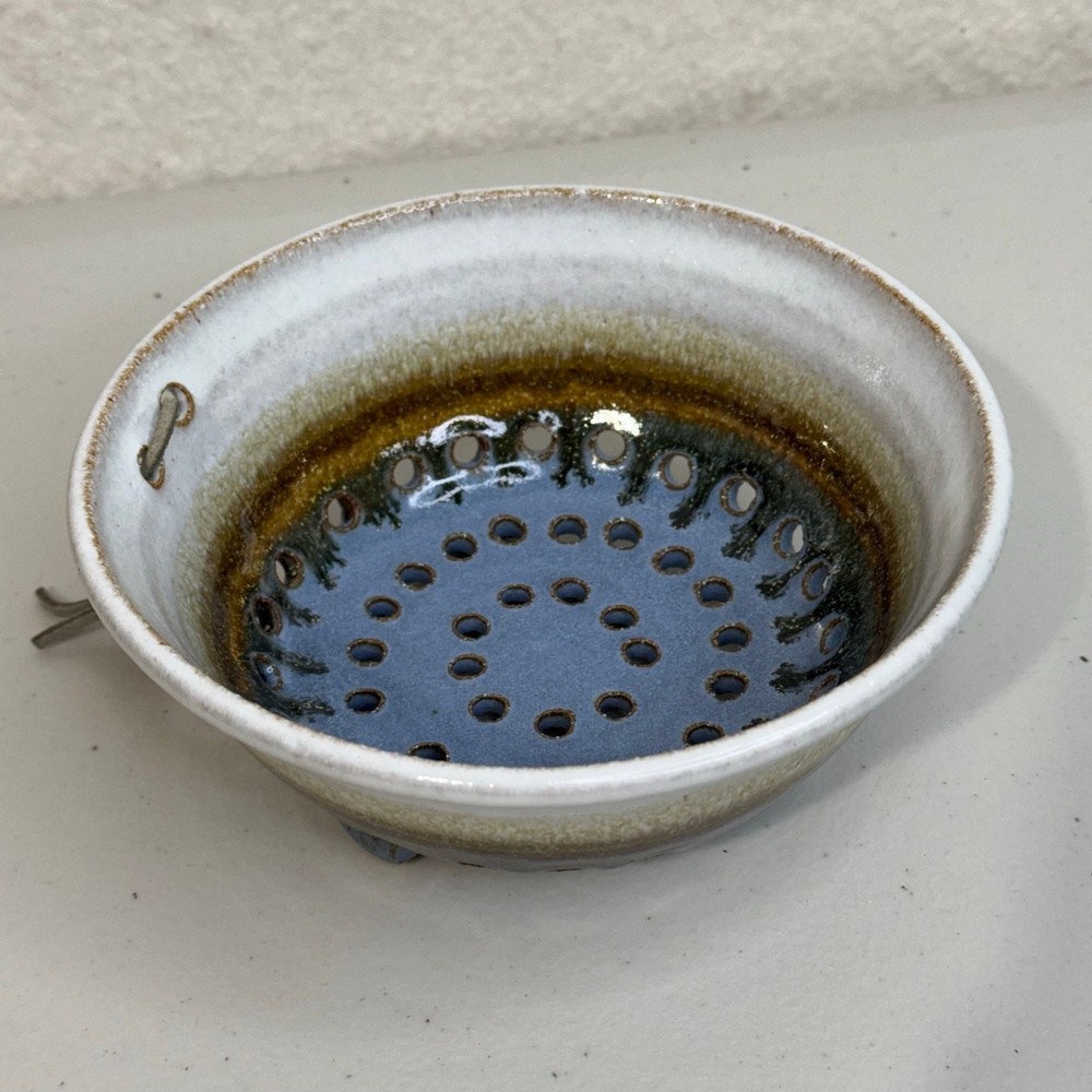 Handmade Functional Studio Pottery Ceramic Berry Bowl Colander Decorative Hanger