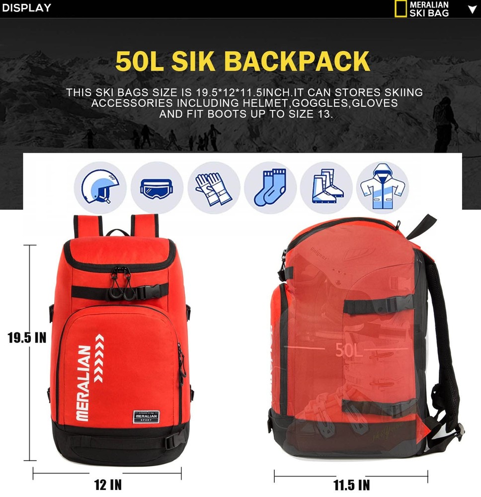 Ski Boot Bag - 50L Ski Boot Travel Backpack Waterproof Snowboard Boot Backpack