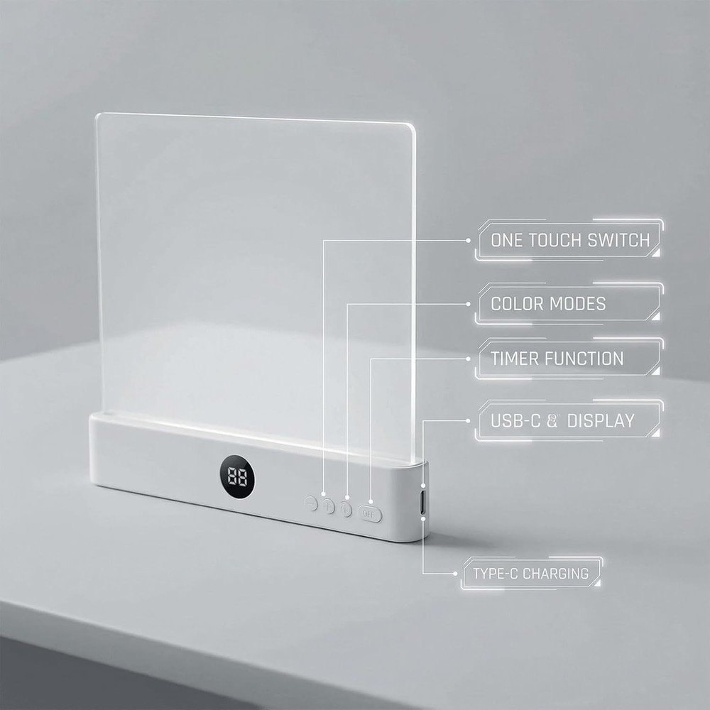 Pink Rechargeable LED Book Light 3-Color Adjustable Flat Panel w/ Timer & Memory