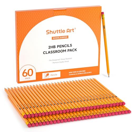 60 Pack Pencils, 2 HB, Pre-sharpened Pencils with Top Erasers, Premium