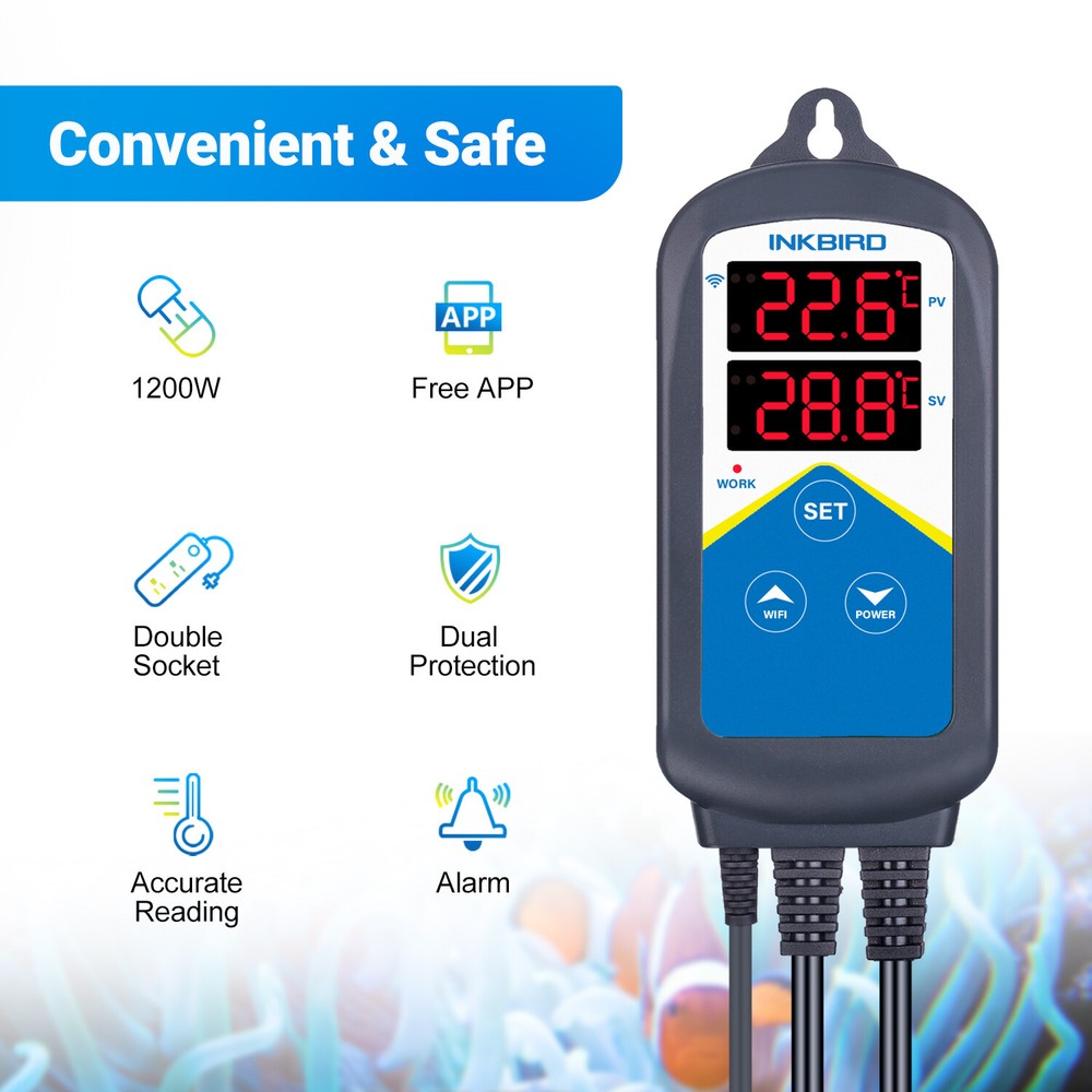 INKBIRD Wired WIFI Temp Controller Aquarium Thermostat ITC-306A Heating 2 Probe