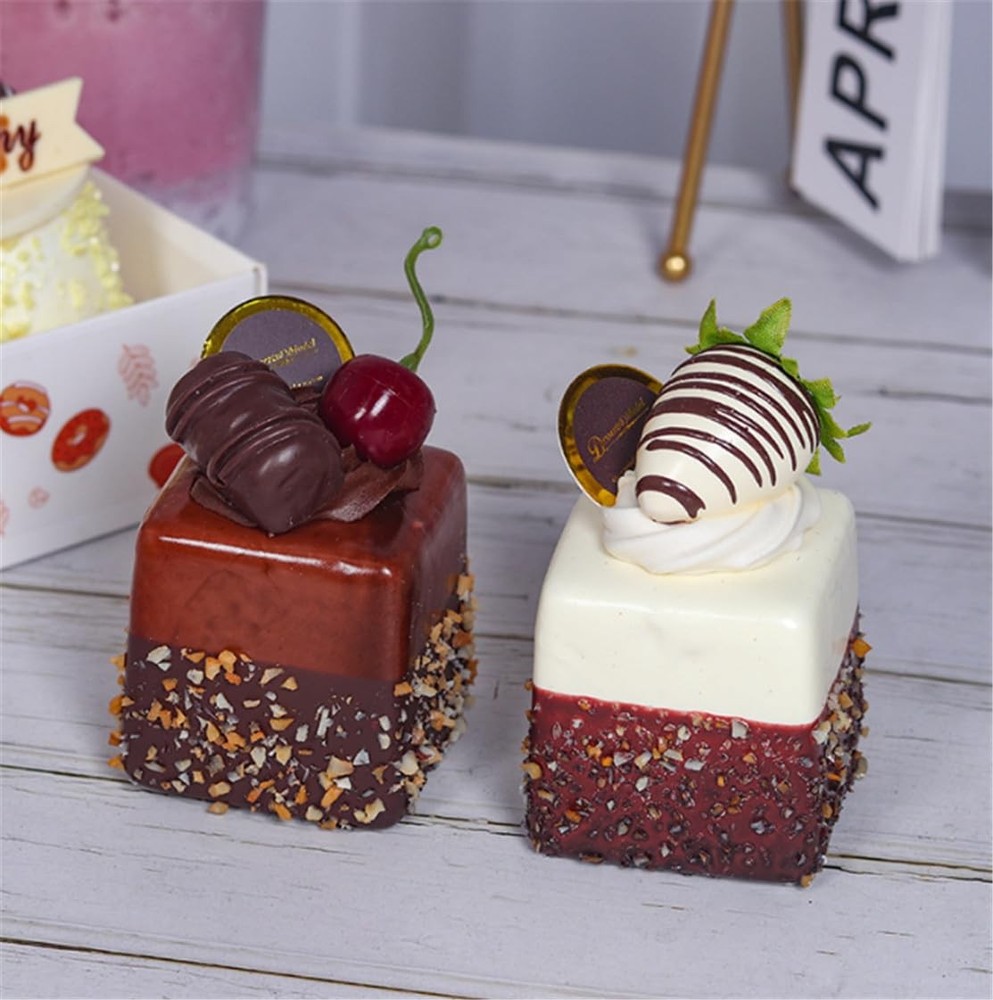 Skyseen 4PCS Artificial Chocolate Fruit Cake Fake Cupcake Model Medium, A