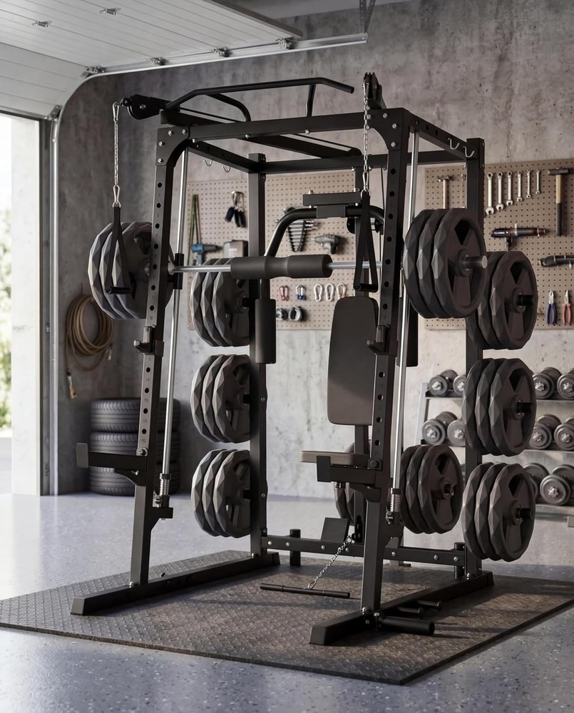 Smith Machine Home Gym System, 2000LBS Heavy Duty Power Cage Squat Rack
