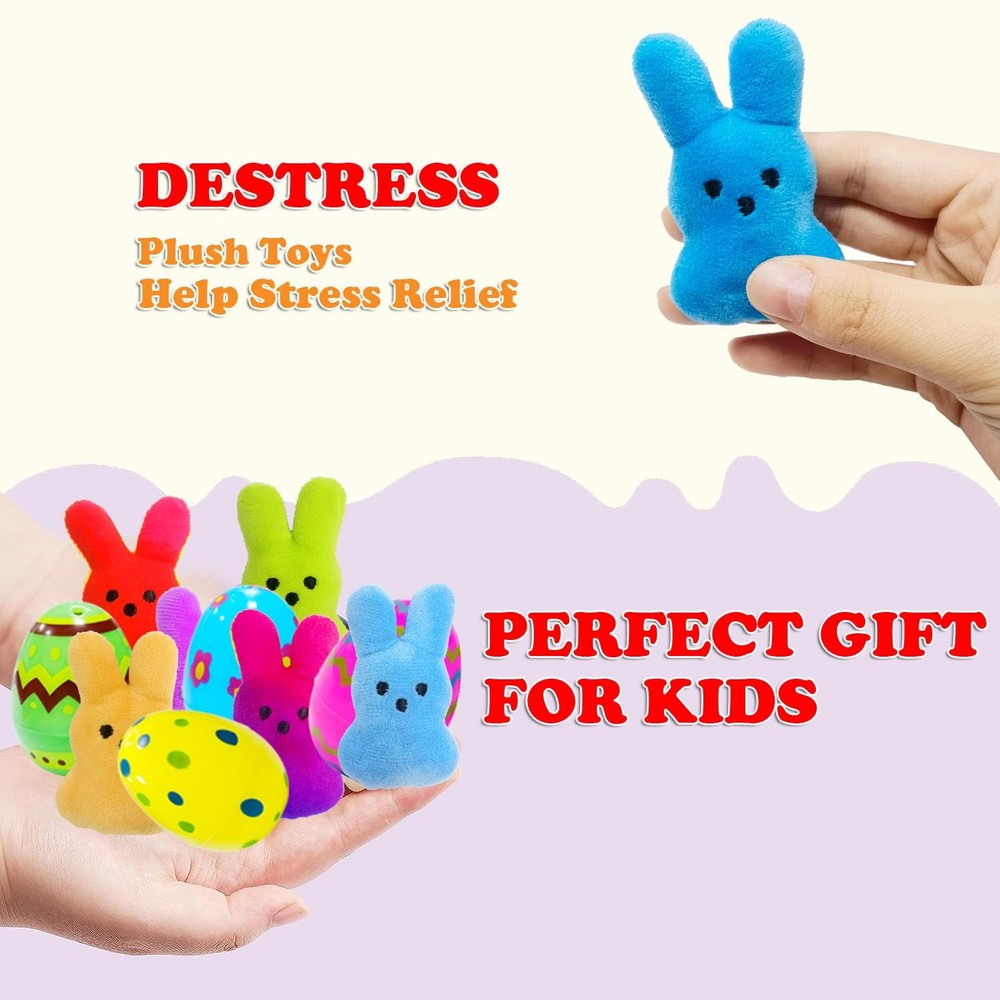 Cherislpy 24 Pcs PreFilled Easter Eggs with Plush Bunny Toys Multicolor