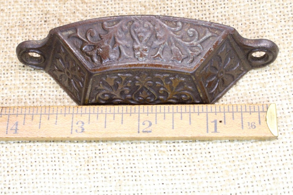 Old Bin Drawer Pull Cup Handle 4” Rustic Original Finish Vintage Vines Cast Iron