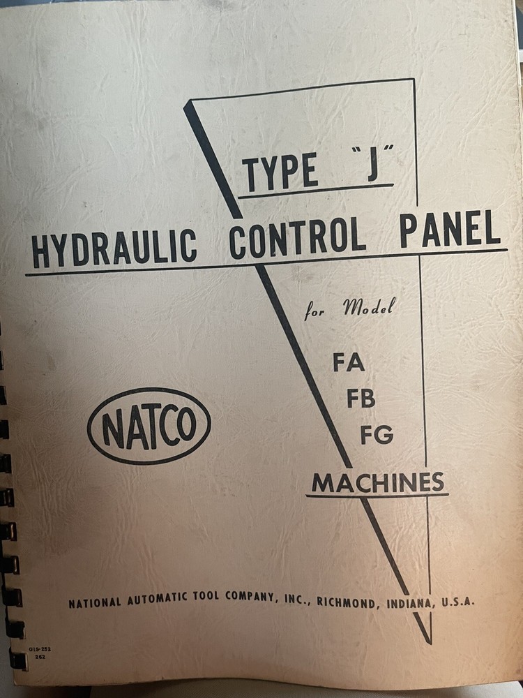 NATCO Type J Hydraulic Control Panel for Model FA,FB, FG Machines