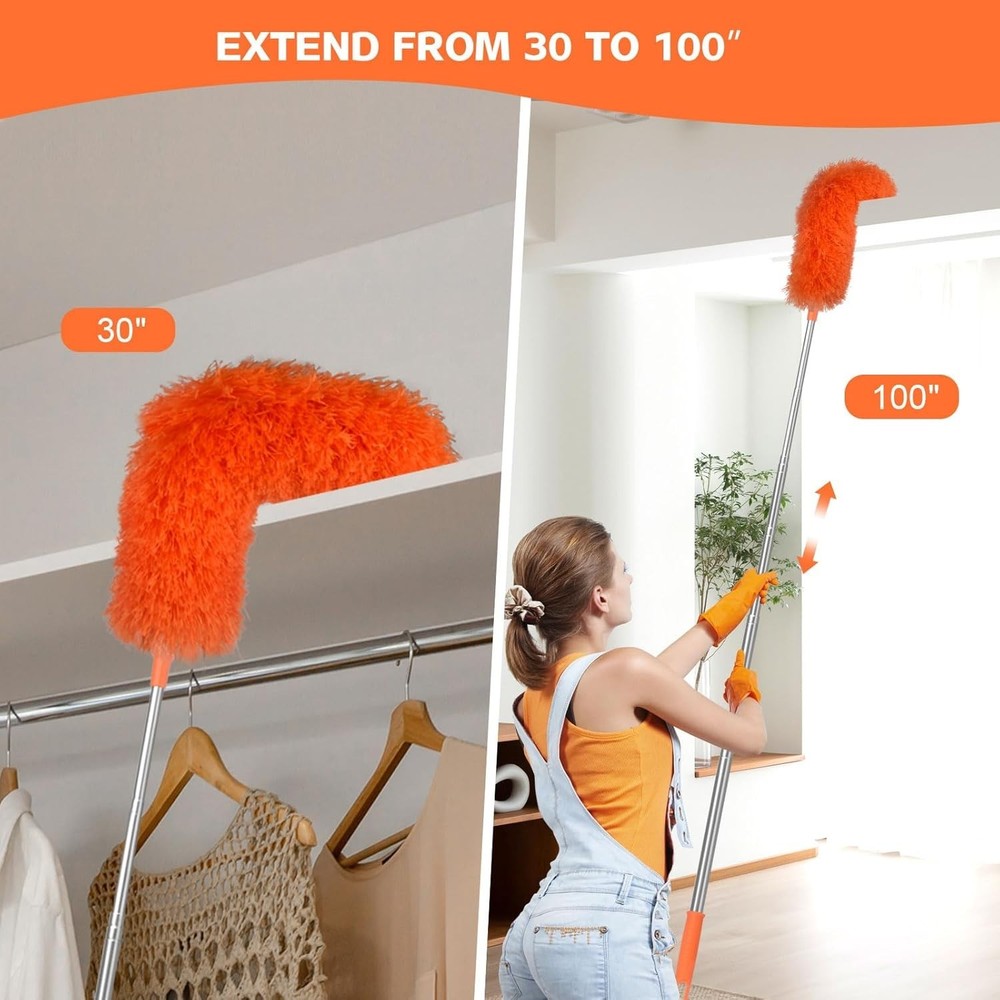 Microfiber Feather Duster Extendable Duster with 30'' to 100'' Telescoping Exten