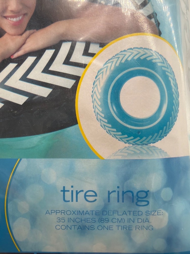 Sun & Sky Inflatable Tire Ring Float 35" Diameter Turquoise & White For Ages 4+
