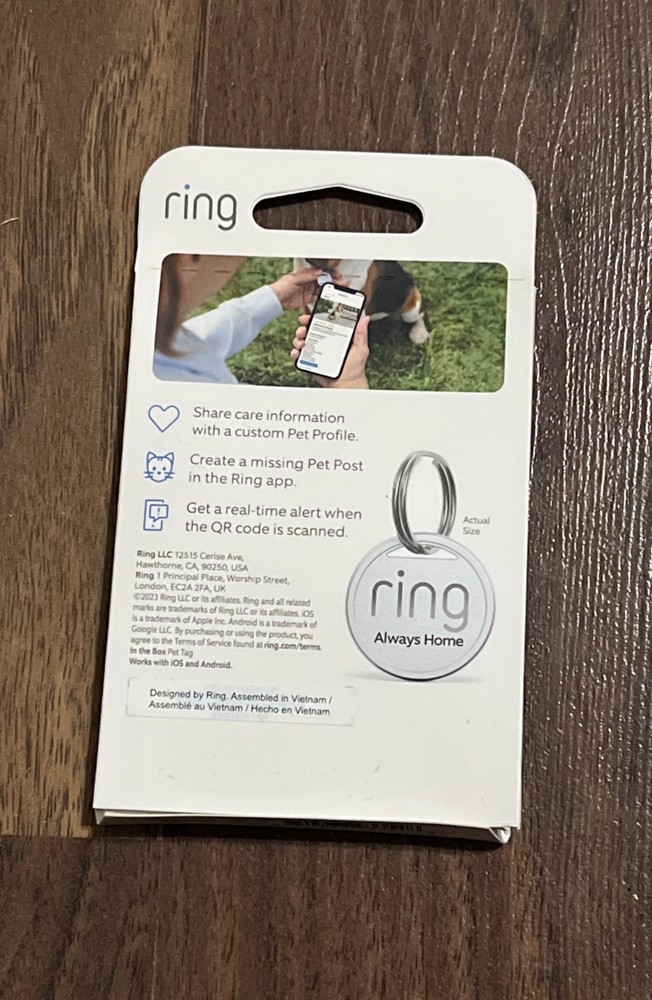 Ring Pet Tag (With QR Code) Smart Protection - With Real-Time-Scan Alerts - New