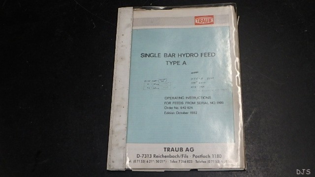 TRAUB SINGLE BAR HYDRO FEED OPERATORS Manual