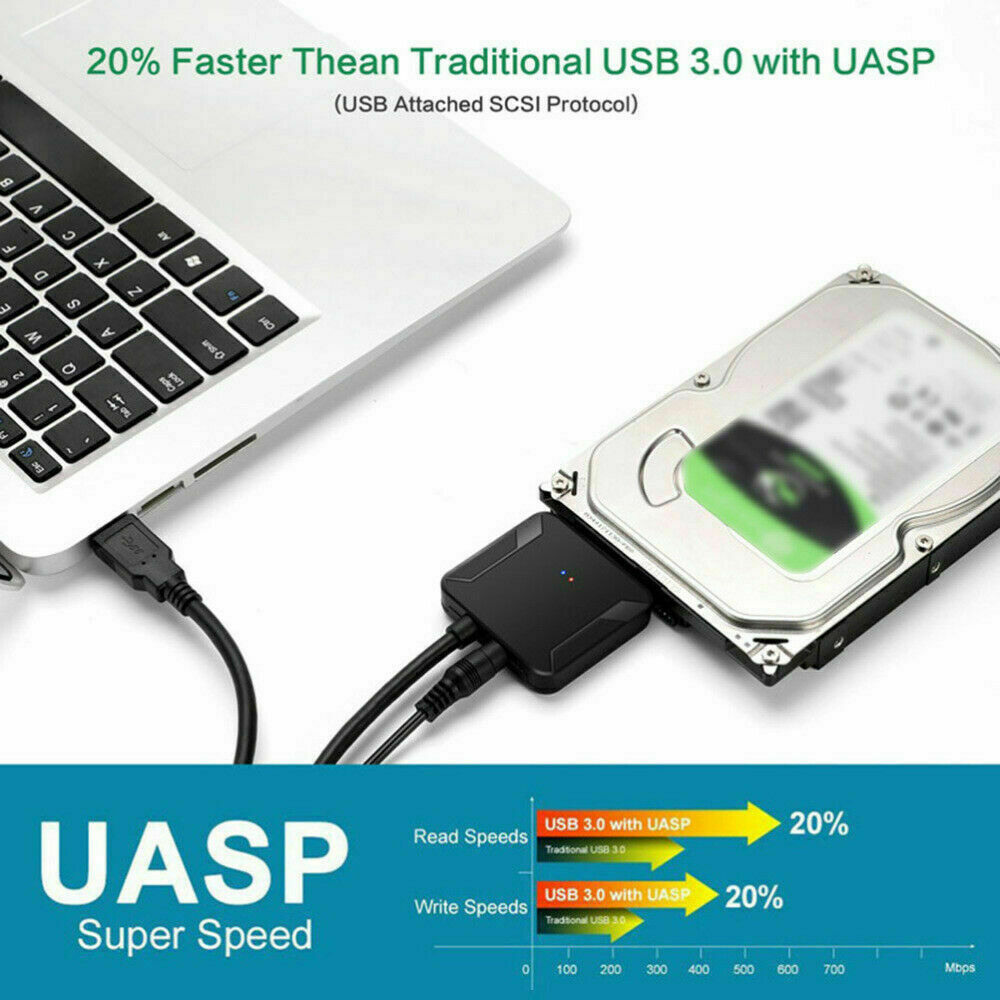 USB 3.0 to SATA External Hard Drive Reader 2.5" 3.5" HDD SSD Power adapter cable