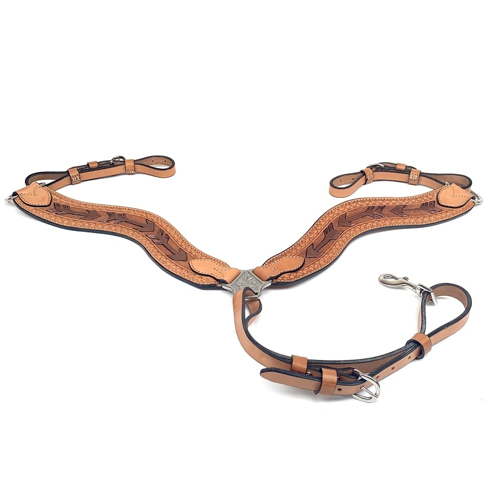 Premium Leather Breast Collar - Hand Crafted | Arrow Tooled | Wave Style