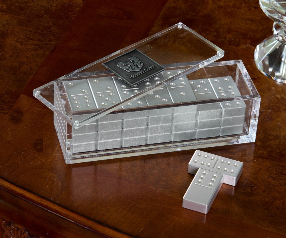 Premium Aluminum Double Six Dominoes Set - Silver