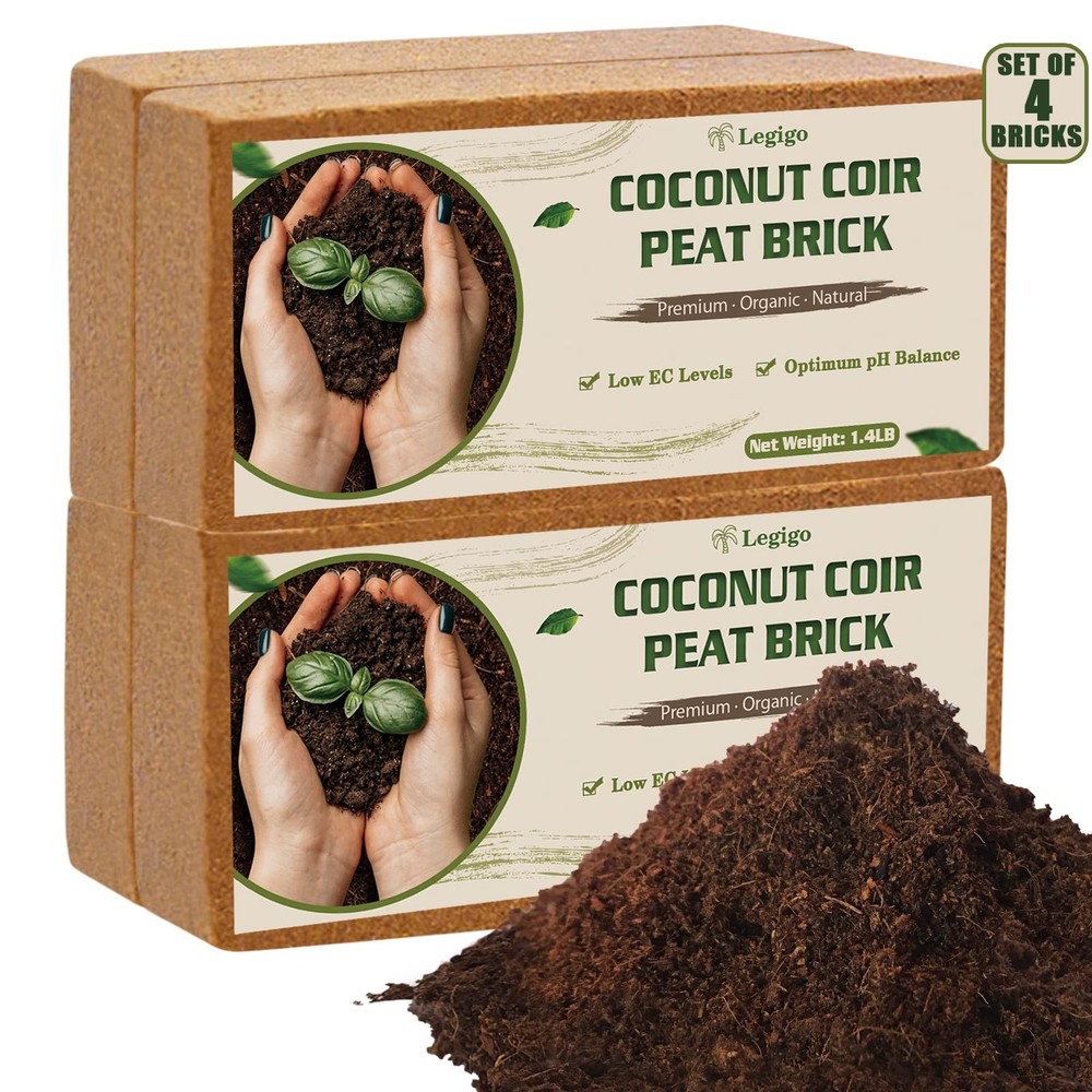 4 Pack Premium Coco Coir Brick for Plants- 100% Organic Compressed Coconut Co...