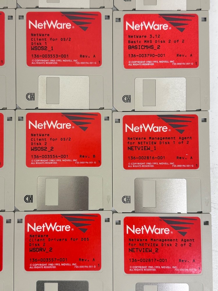 Novell NetWare 3.12 Complete 21 Floppy Disk Set System Client DOS Windows OS2 Ne